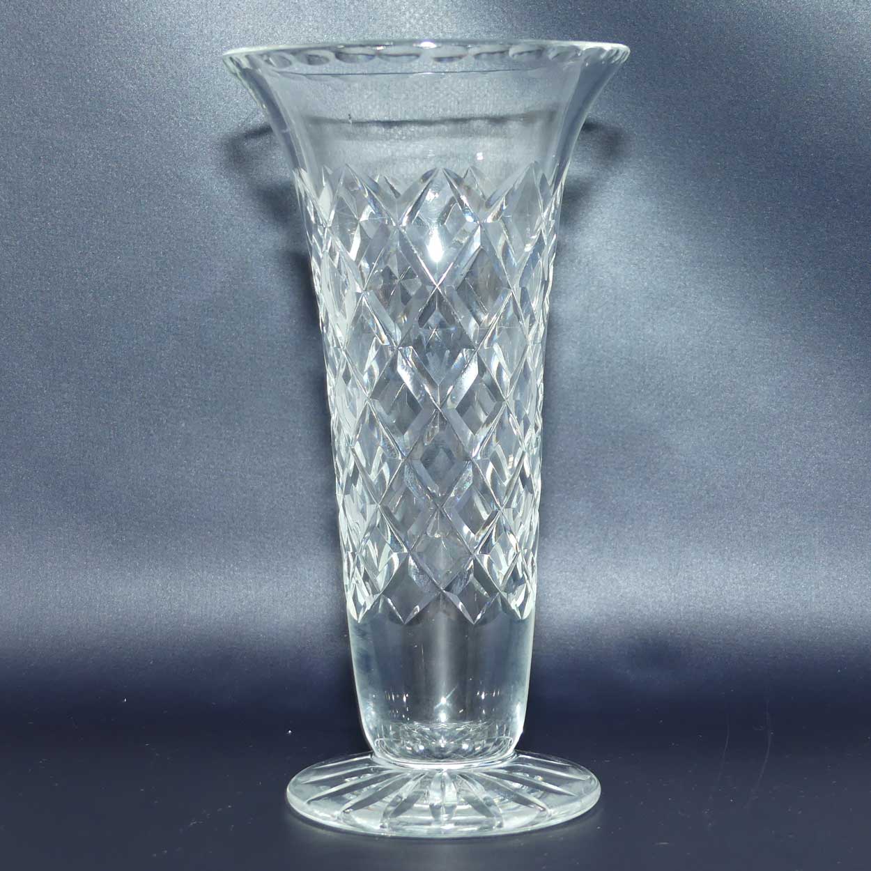 Webb Corbett Crystal vase | Diamond Cut trumpet shape with wide base | 20cm