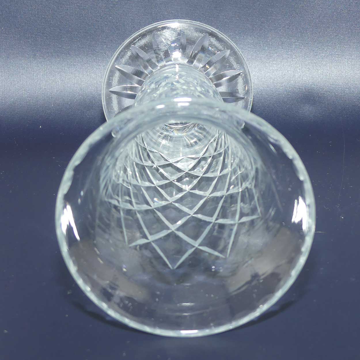 Webb Corbett Crystal vase | Diamond Cut trumpet shape with wide base | 20cm