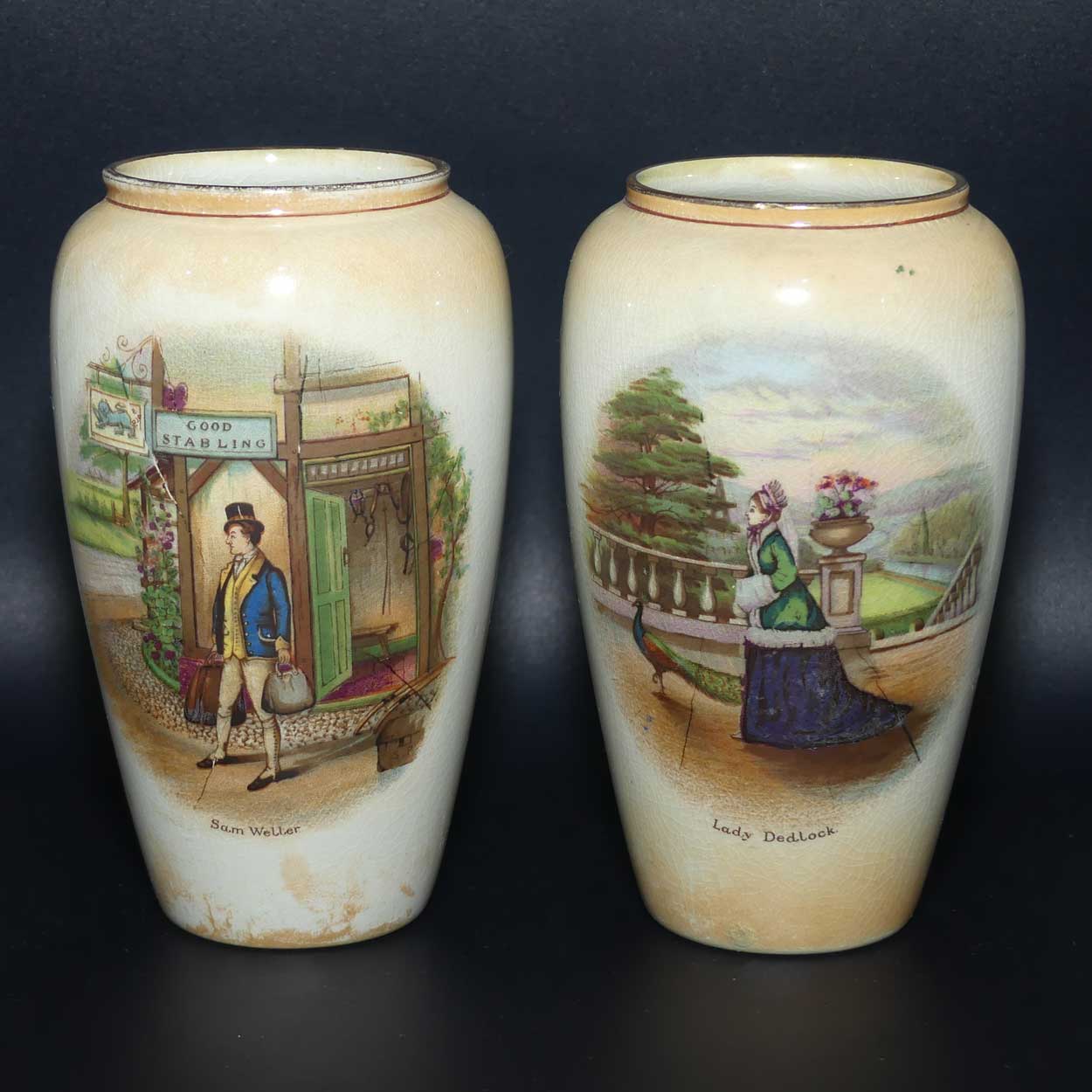 Pair of Dickens Grimwades England Lustre vases