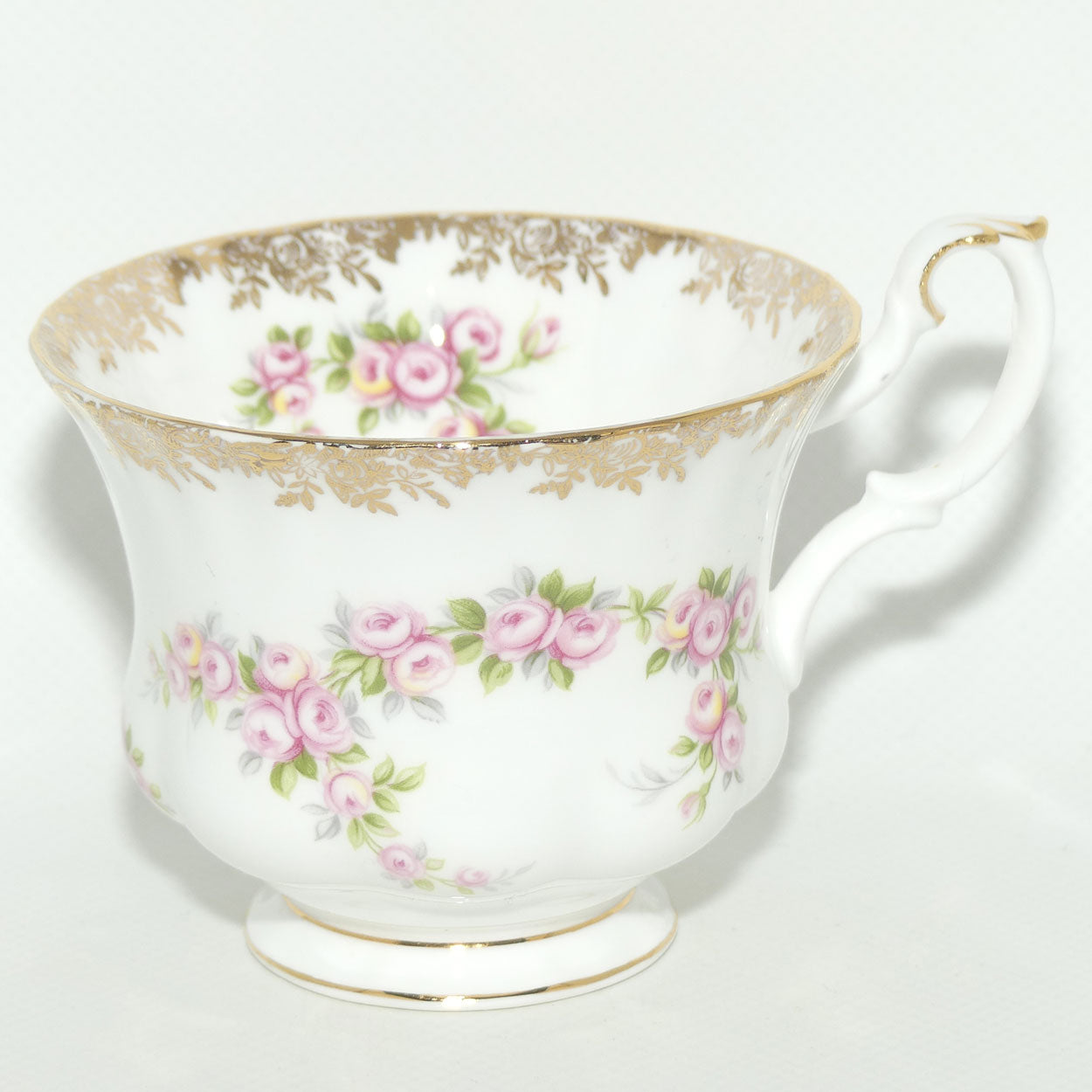 Royal Albert Bone China England Dimity Rose tea trio | Patterned backstamp