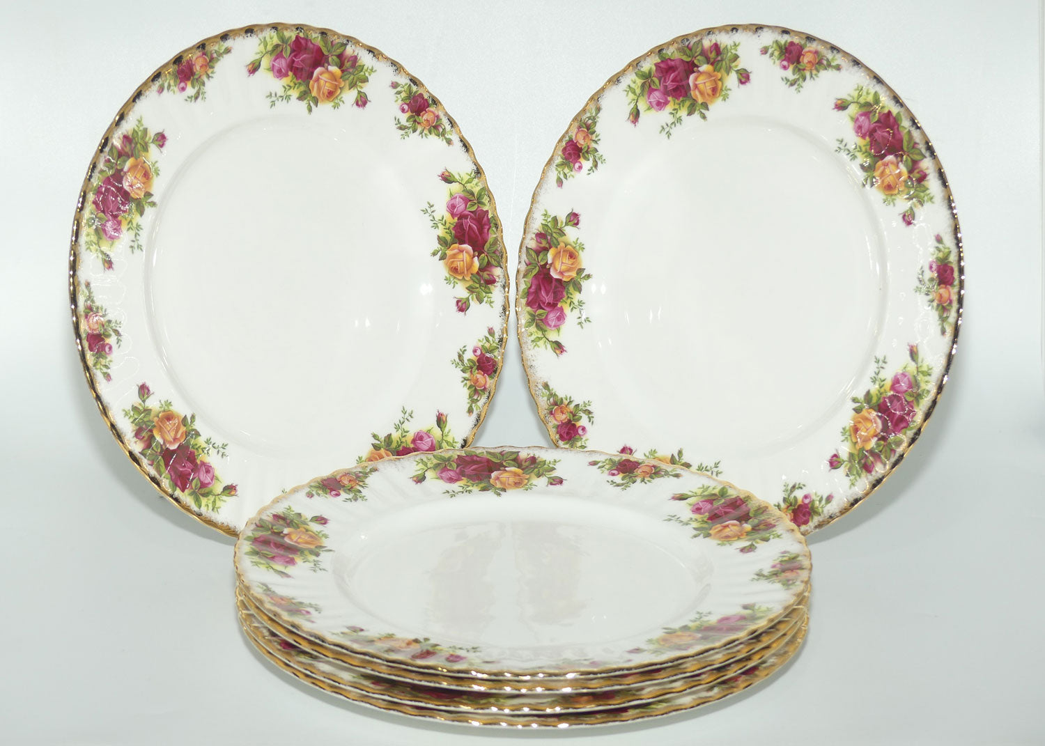 Royal Albert Bone China England Old Country Roses dinner plates | set of 6 | 26.5cm diam | Early Backstamp