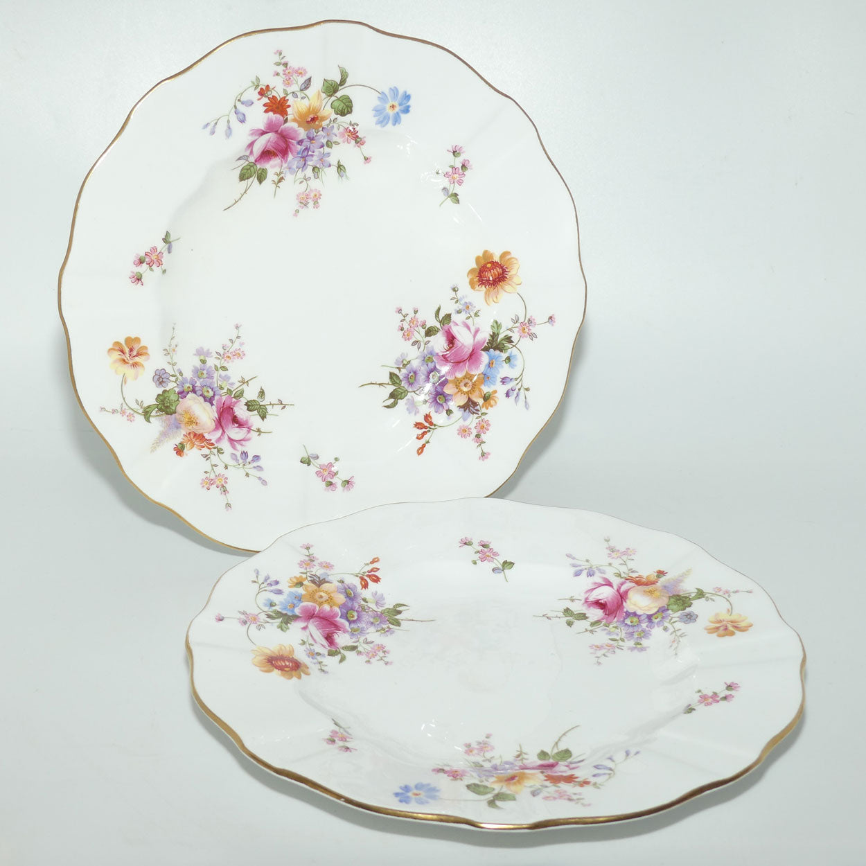 Royal Crown Derby Derby Posies pair of dinner plates | Light Green backstamp | #2 | 26.5cms diam