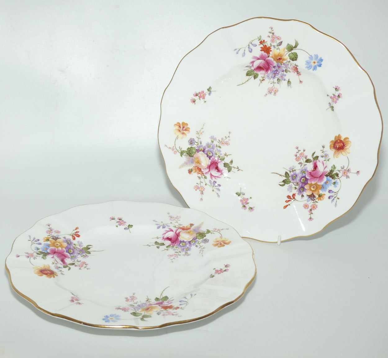 Royal Crown Derby Derby Posies pair of dinner plates | Light Green backstamp | #2 | 26.5cms diam
