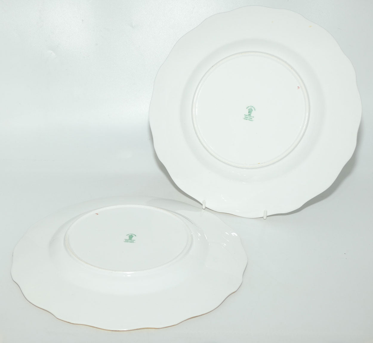 Royal Crown Derby Derby Posies pair of dinner plates | Light Green backstamp | #2 | 26.5cms diam