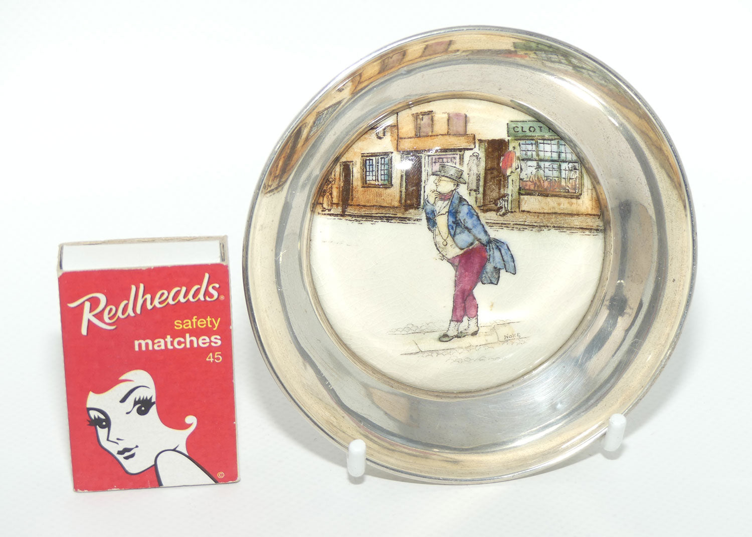 Royal Doulton Dickensware Mr Pickwick miniature convex roundel disc in Sterling Silver surround
