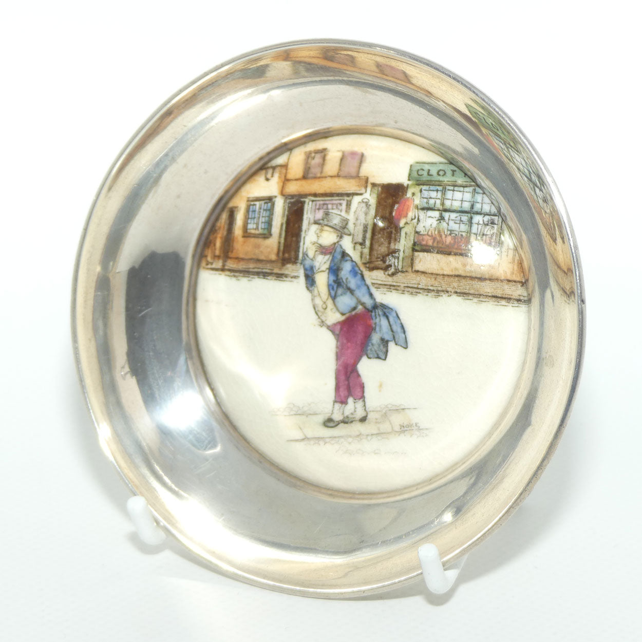 Royal Doulton Dickensware Mr Pickwick miniature convex roundel disc in Sterling Silver surround