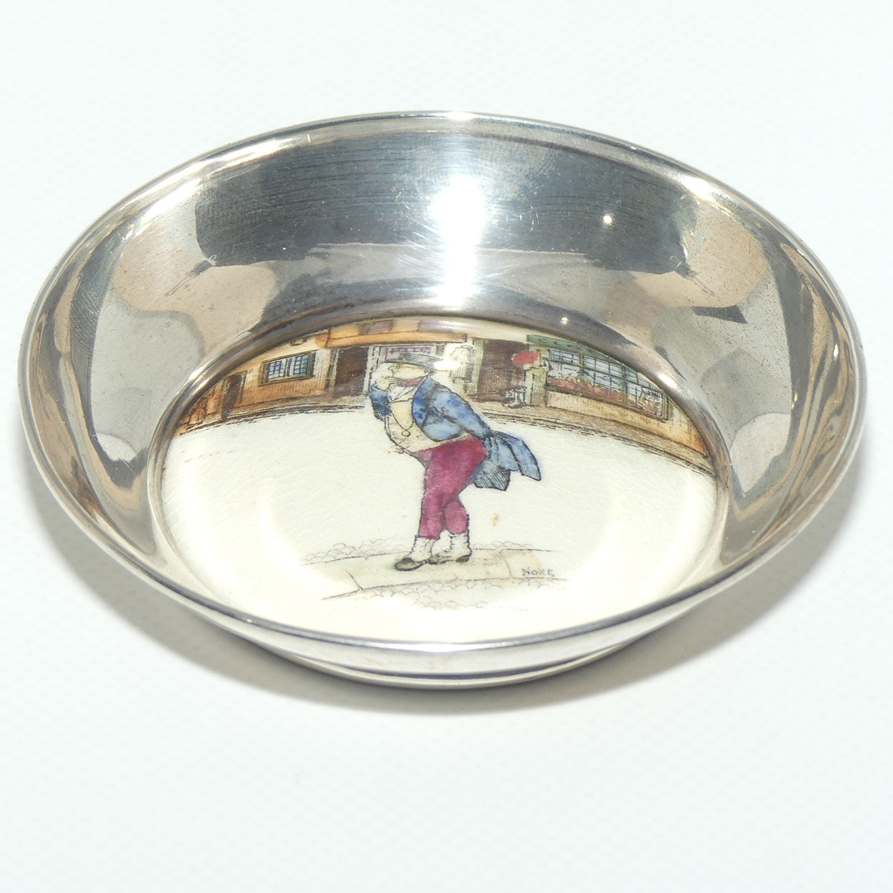 Royal Doulton Dickensware Mr Pickwick miniature convex roundel disc in Sterling Silver surround