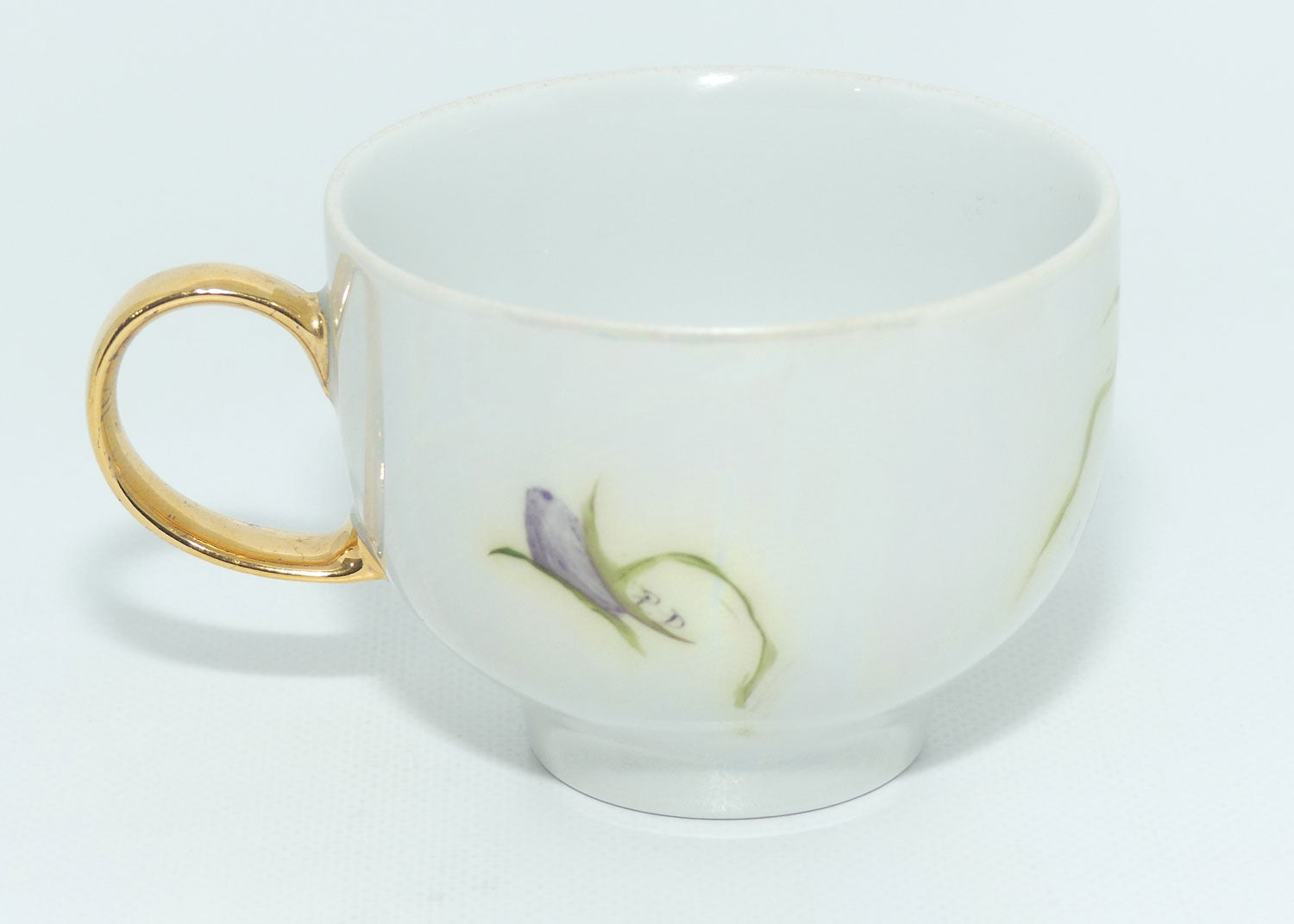 Australian China Painting Violets and lustre duo | signed P Ditchfield Sydney 1986