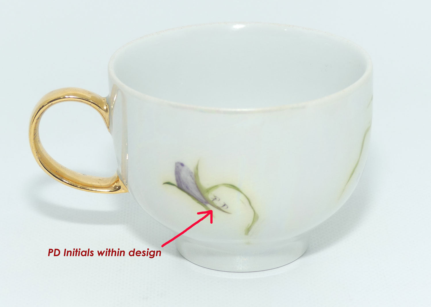 Australian China Painting Violets and lustre duo | signed P Ditchfield Sydney 1986