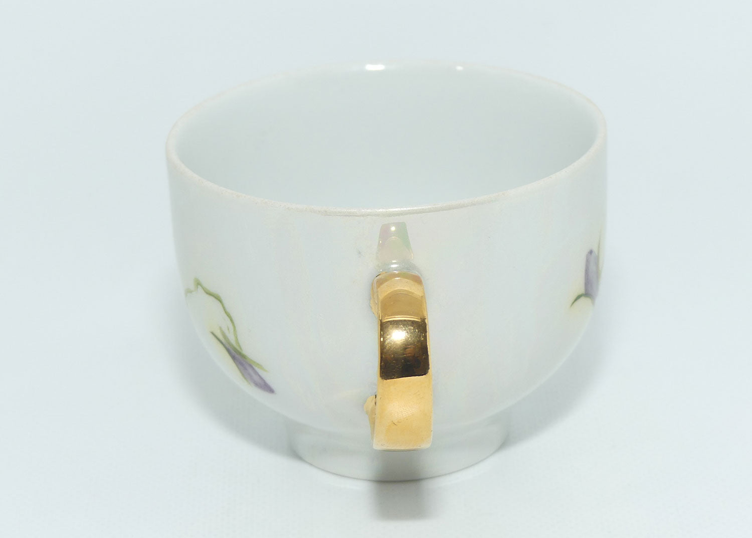 Australian China Painting Violets and lustre duo | signed P Ditchfield Sydney 1986