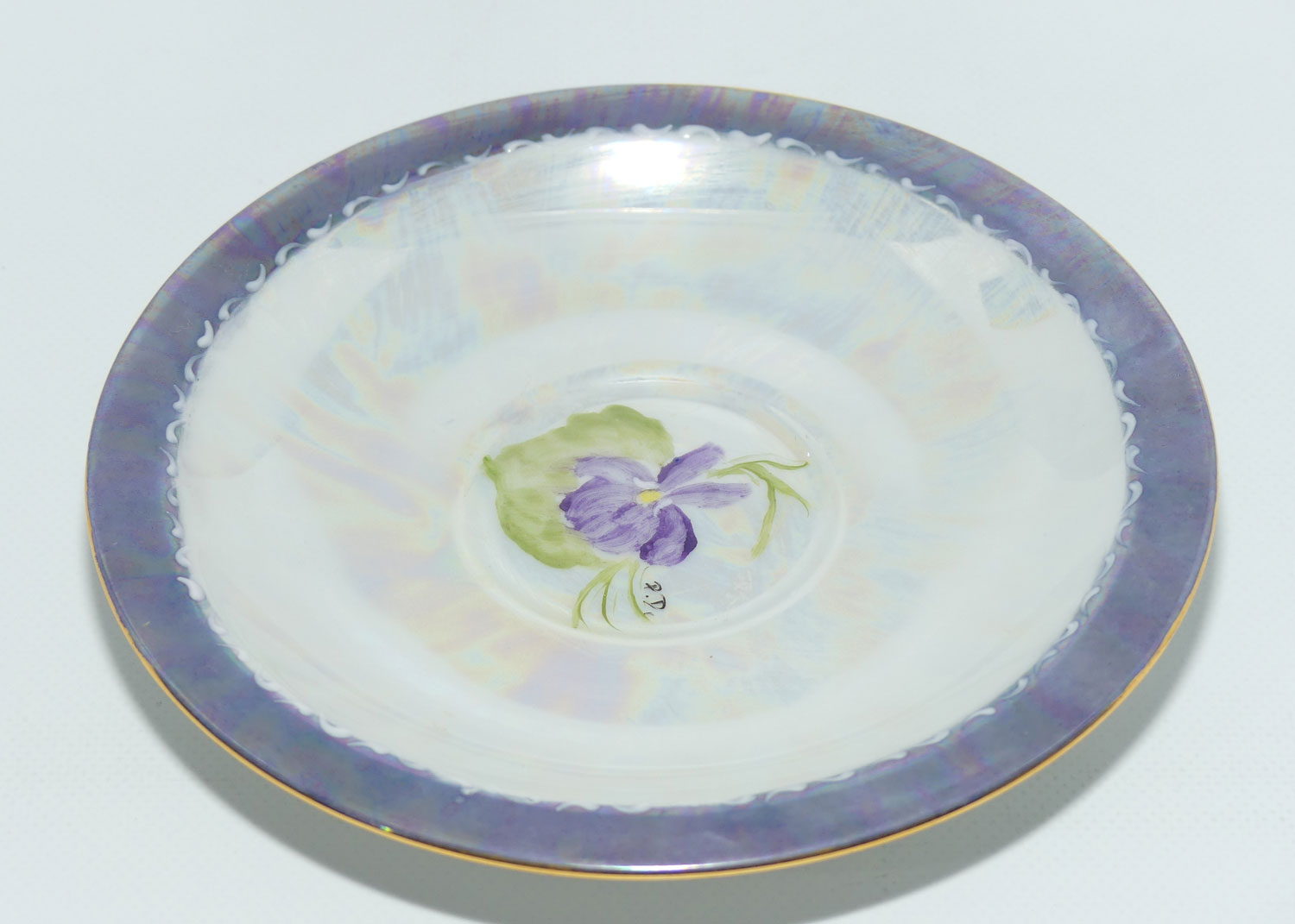 Australian China Painting Violets and lustre duo | signed P Ditchfield Sydney 1986