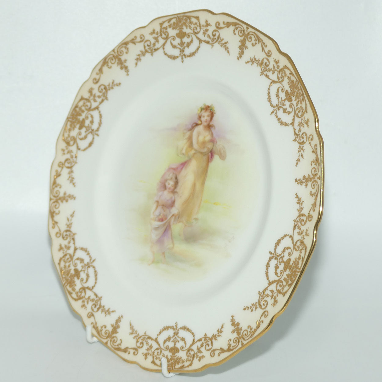 Royal Doulton hand painted and gilt Young Maiden and Child with fruit plate (Dix)