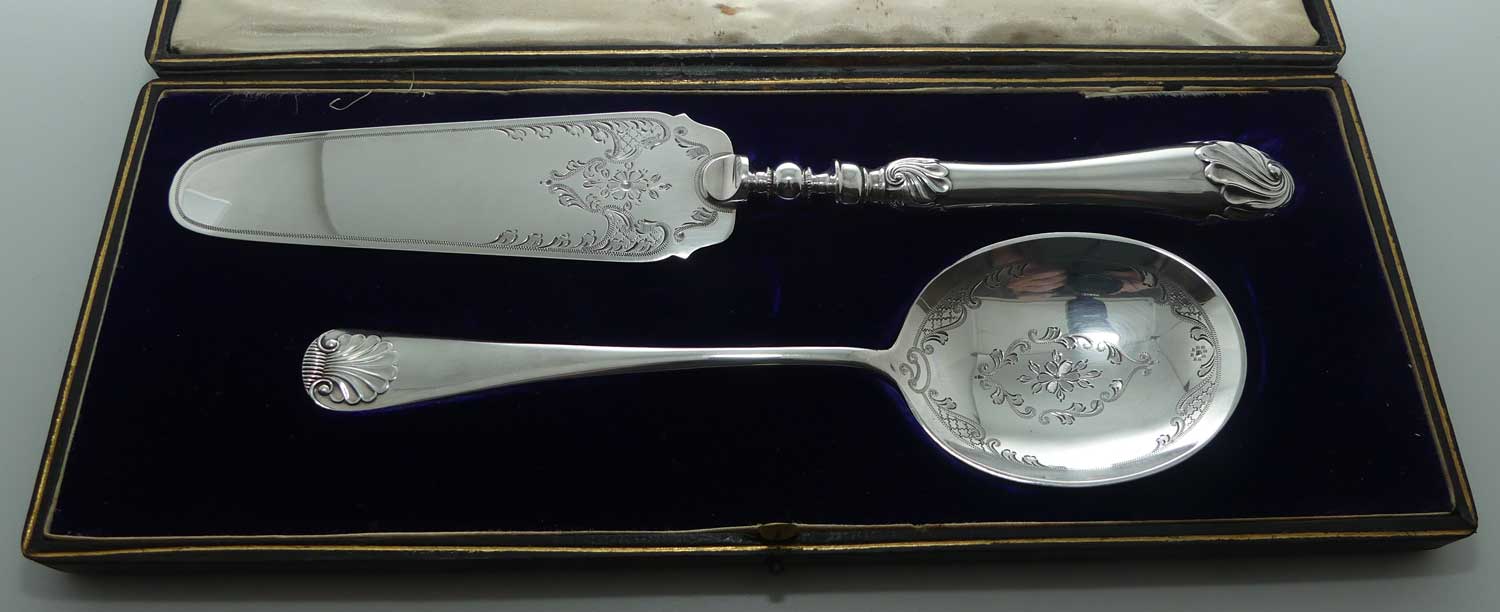 Boxed pair of Silver plated servers | James Dixon and Son Sheffield