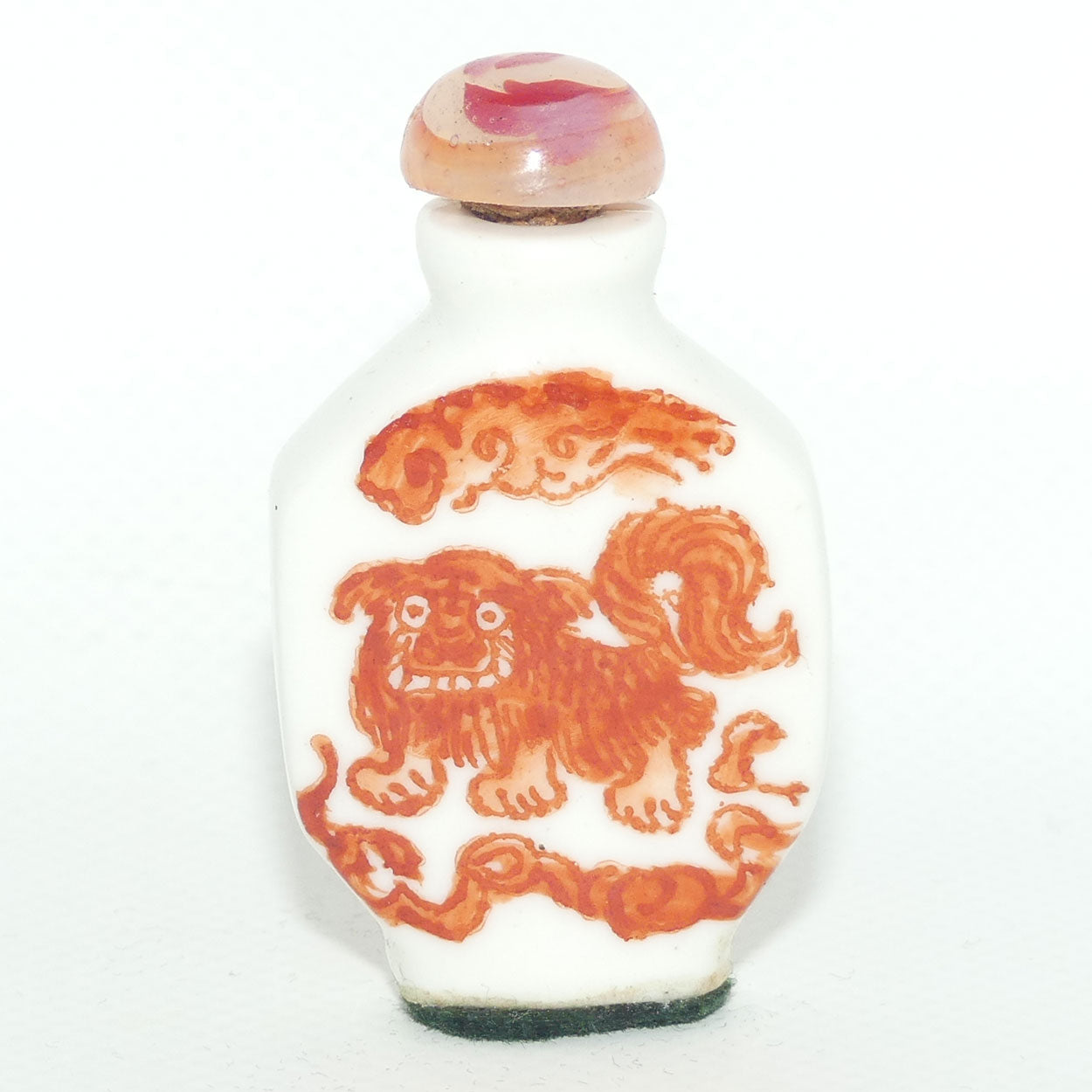 Chinese snuff bottle with red stone stopper | Dog of Fo