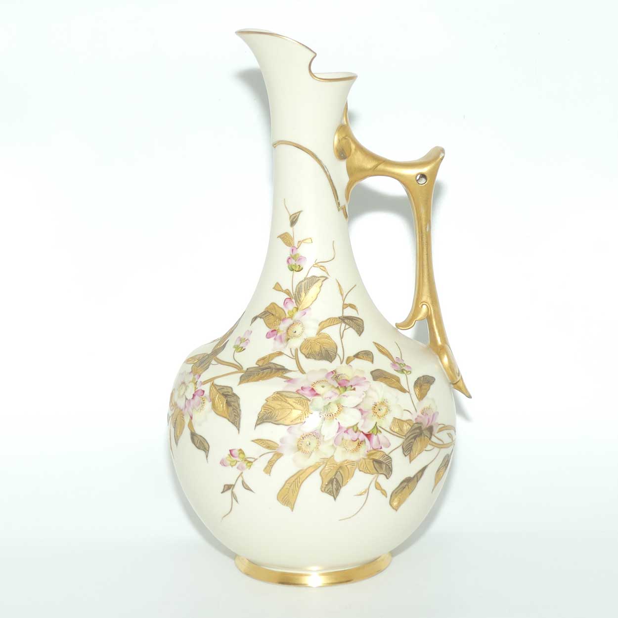 Royal Worcester Blush Ivory hand painted tall jug decorated with Dogwood Roses | c.1888