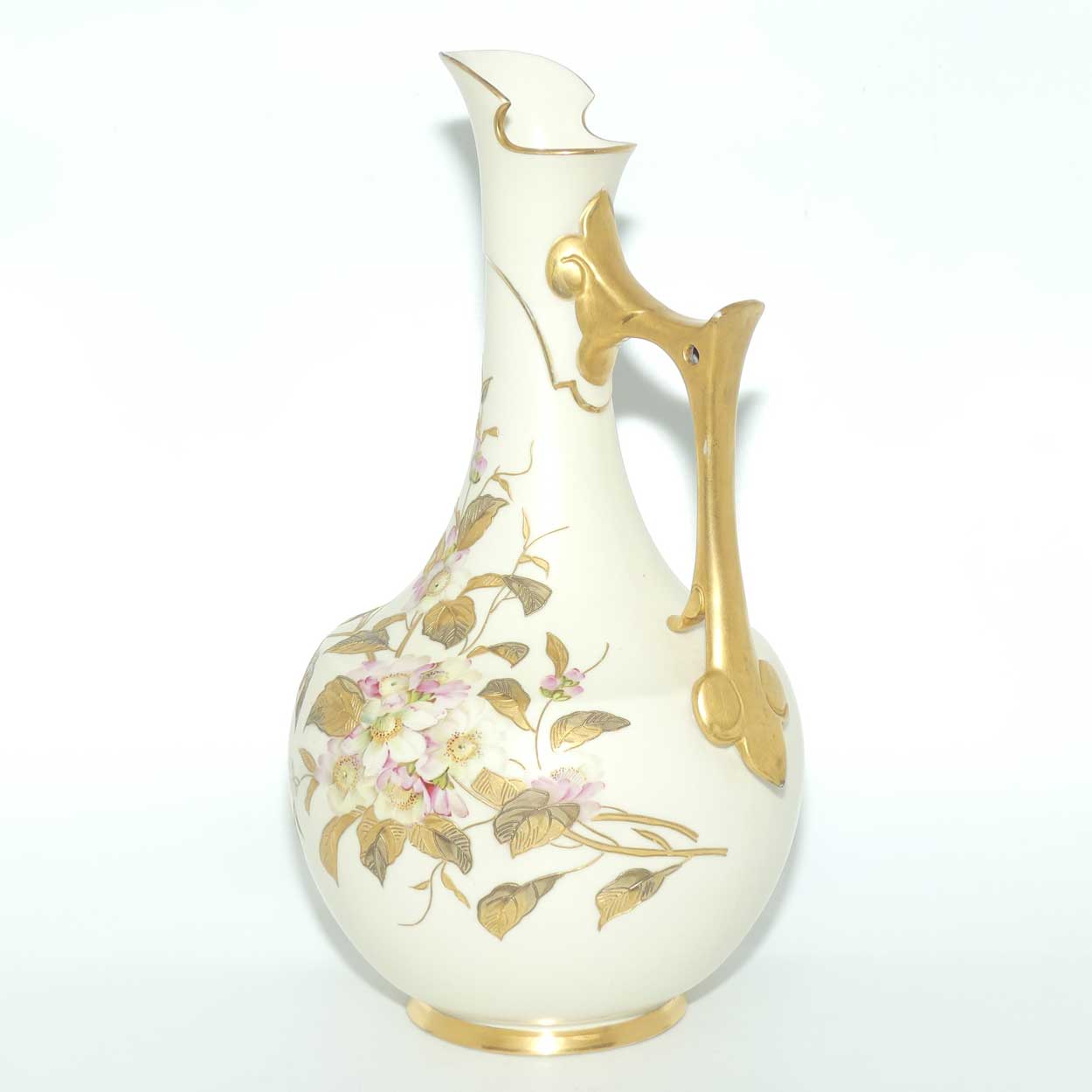Royal Worcester Blush Ivory hand painted tall jug decorated with Dogwood Roses | c.1888