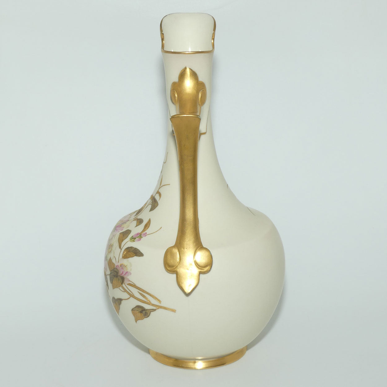 Royal Worcester Blush Ivory and gilt hand painted floral jug with Dogwood Roses | 33cm tall