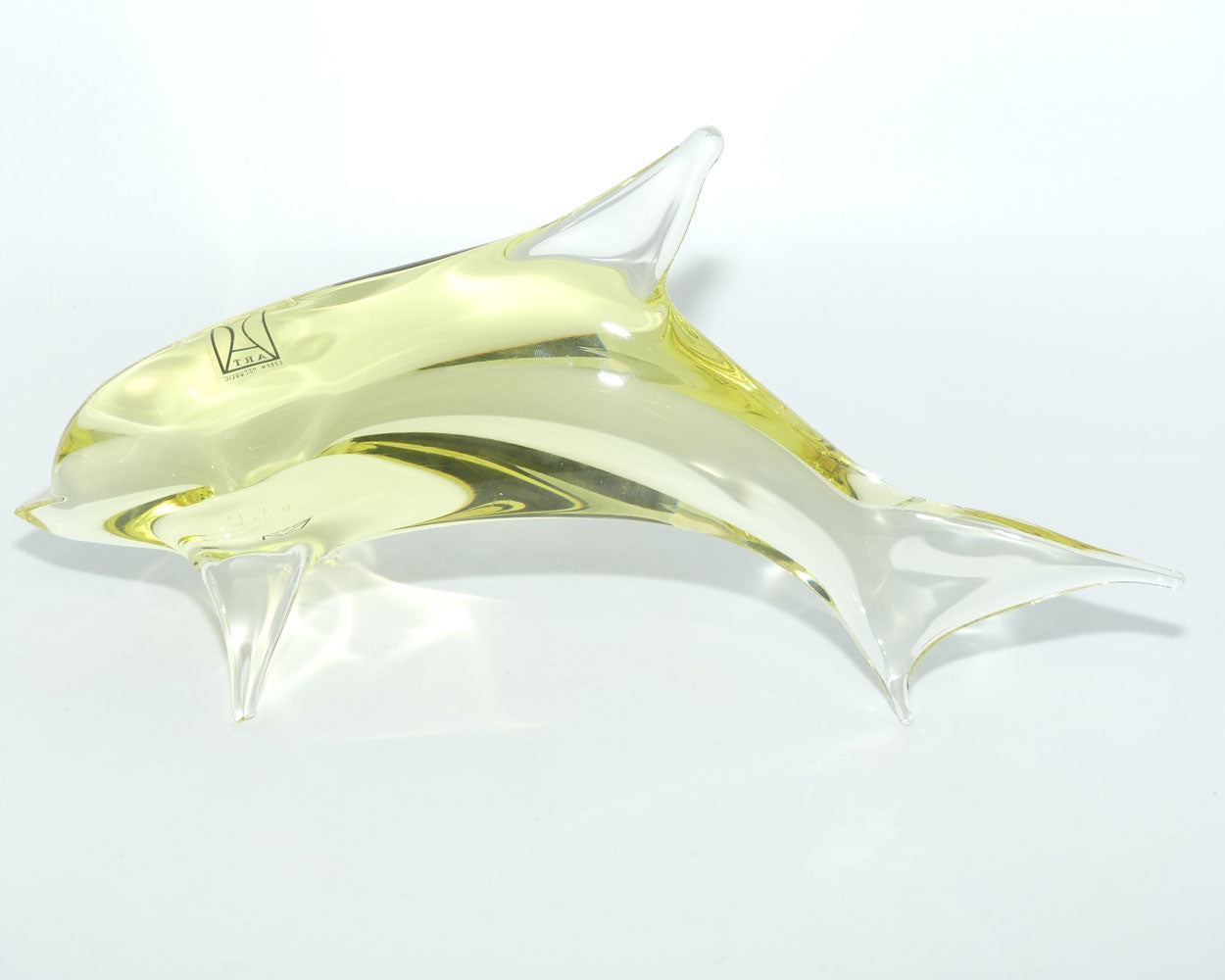 Bohemian Czech Art Glass Dolphin Figurine signed Miloslav Janku | Yellow