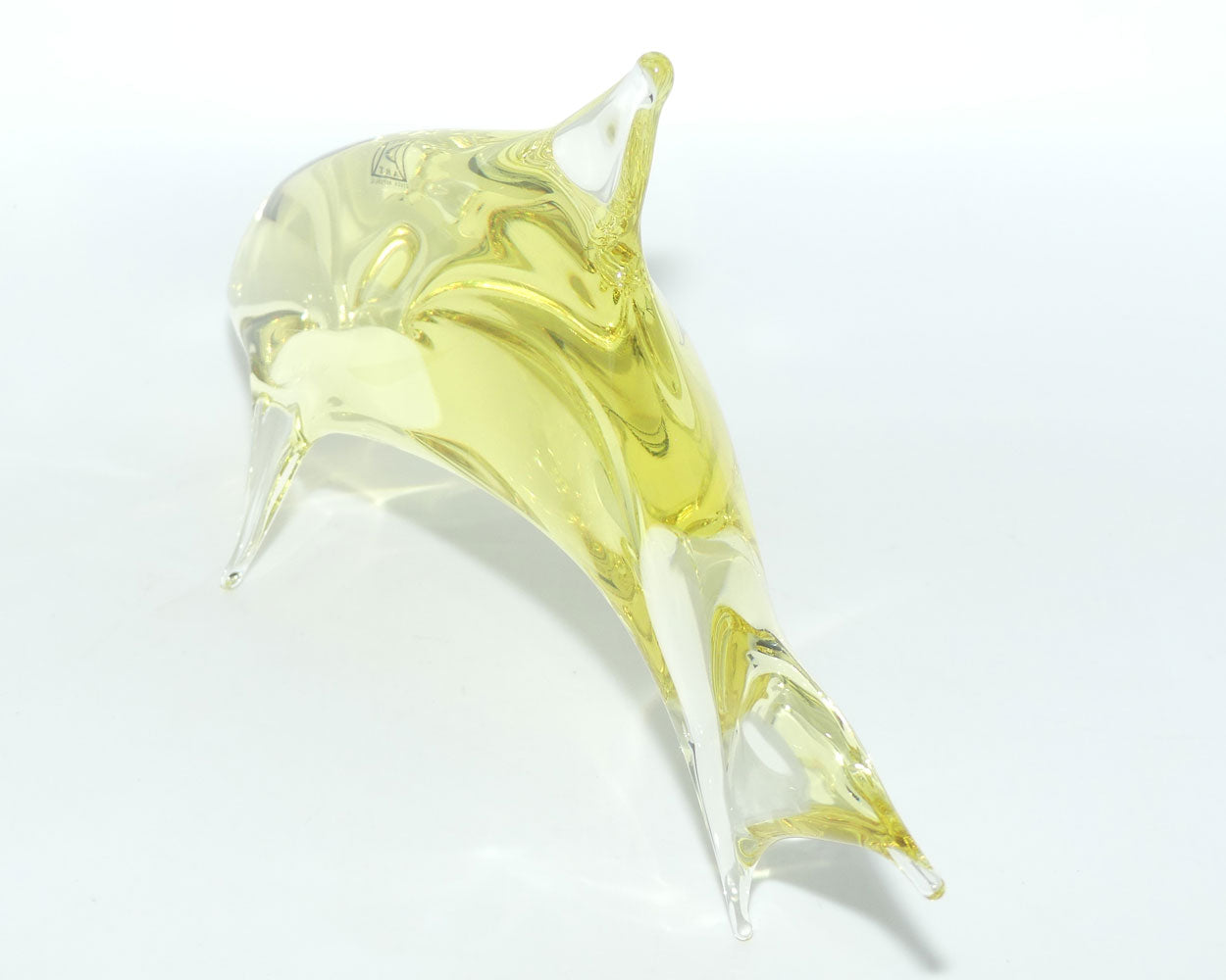 Bohemian Czech Art Glass Dolphin Figurine signed Miloslav Janku | Yellow