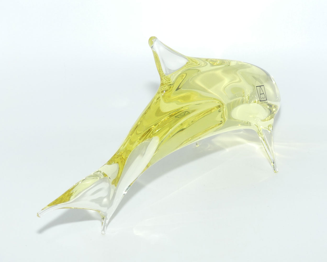 Bohemian Czech Art Glass Dolphin Figurine signed Miloslav Janku | Yellow