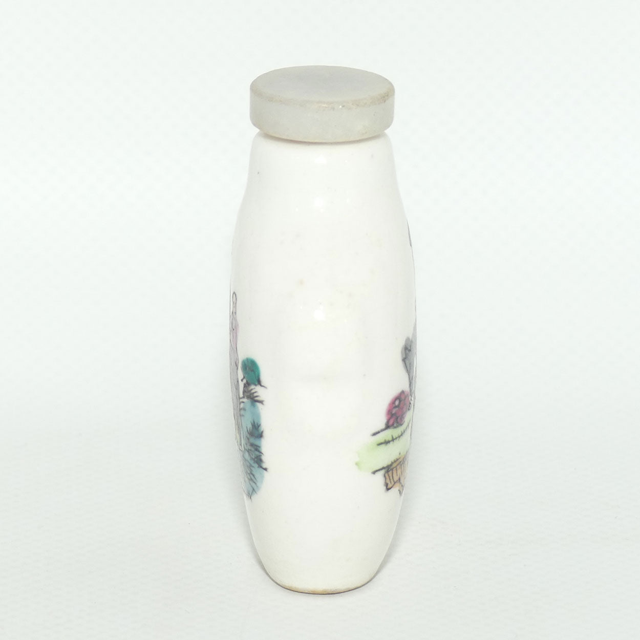 Chinese Man on Donkey pattern Snuff Bottle | Grey stone stopper