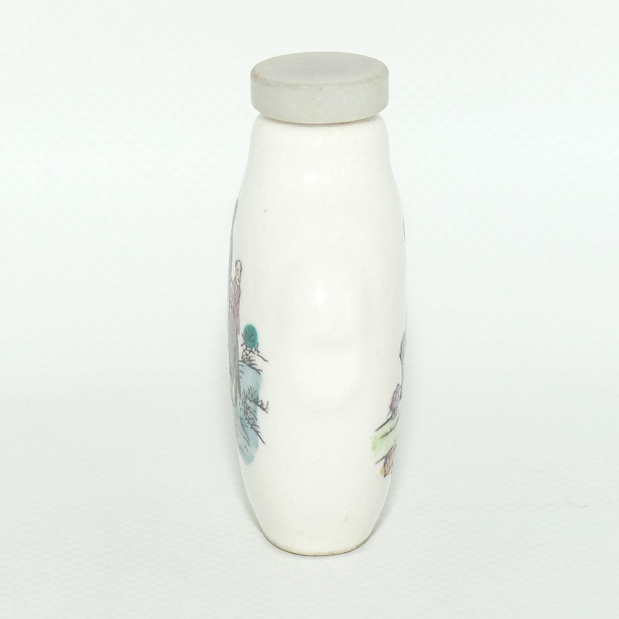 Chinese Man on Donkey pattern Snuff Bottle | Grey stone stopper