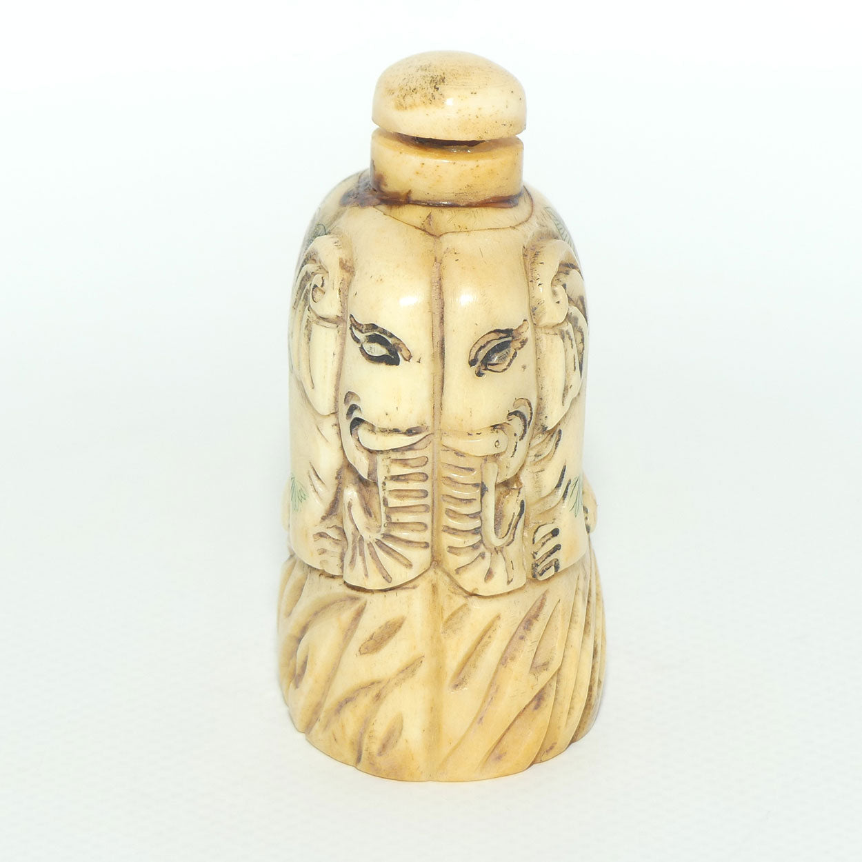 Decorated Bone Elephant Snuff Bottle | Two Elephants Side by Side