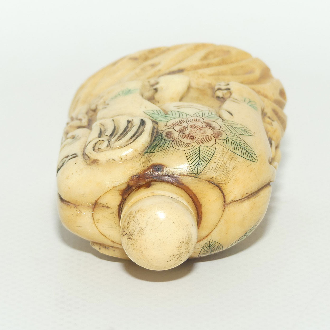 Decorated Bone Elephant Snuff Bottle | Two Elephants Side by Side