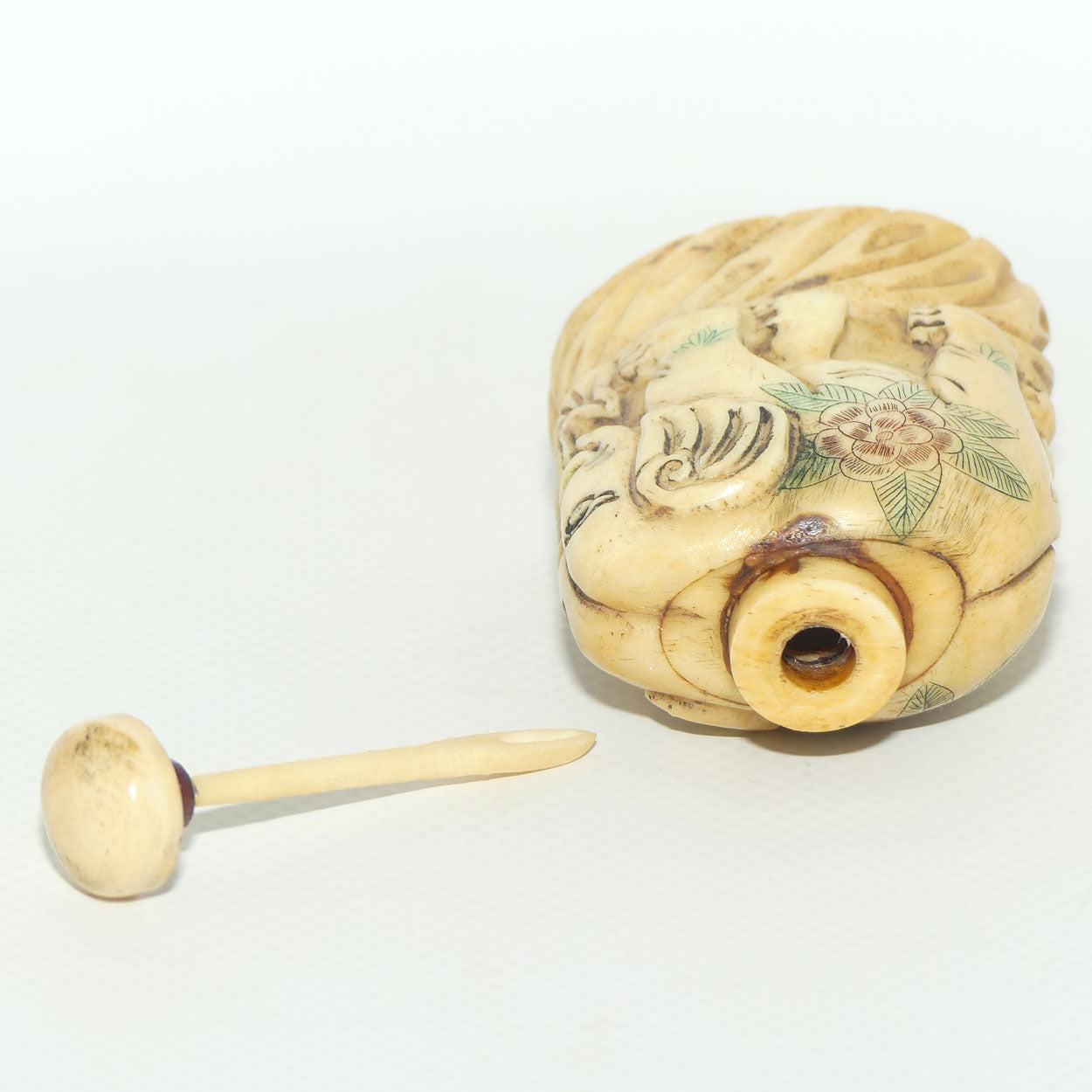 Decorated Bone Elephant Snuff Bottle | Two Elephants Side by Side