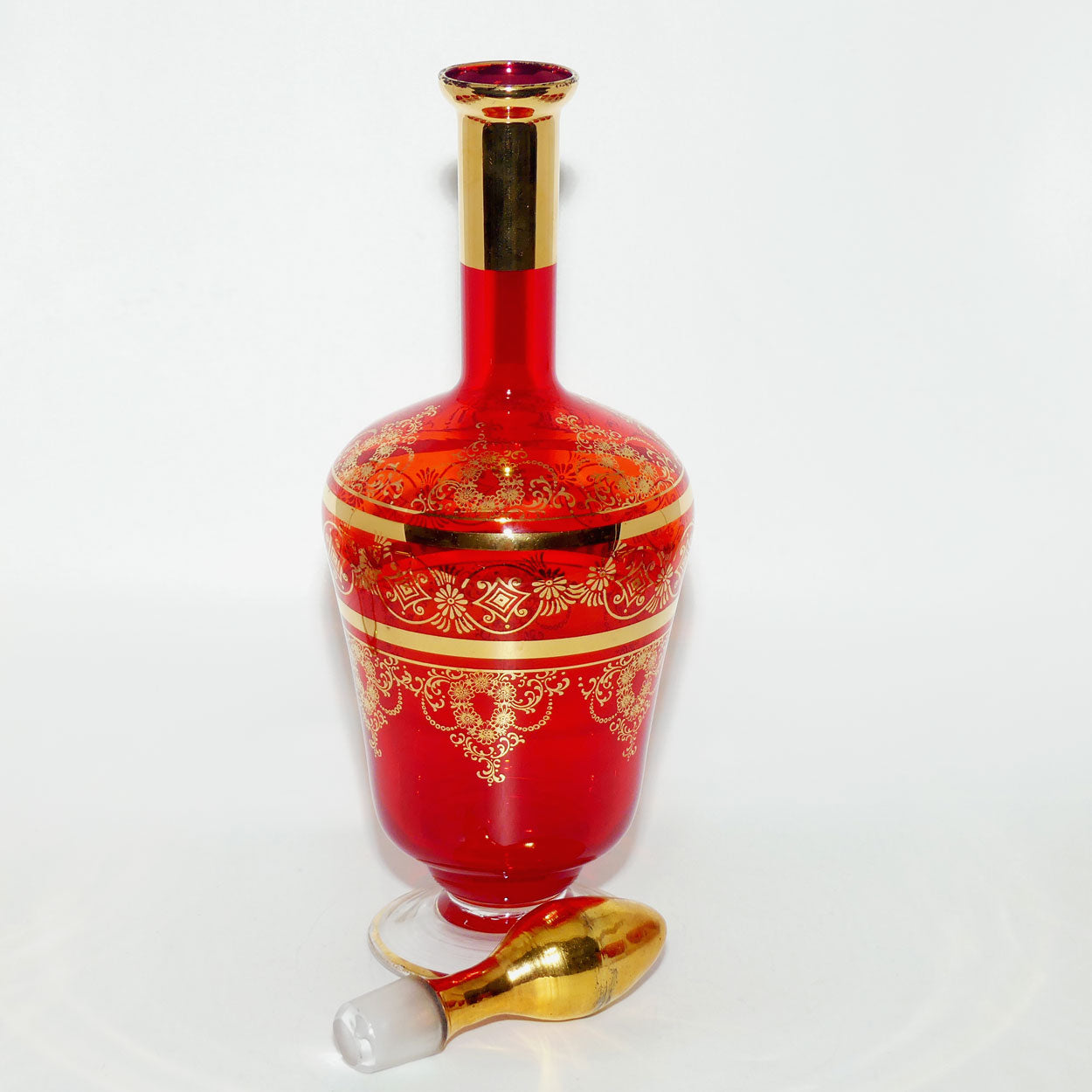Vintage Retro | Mid Century Ruby Glass decanter and 8 glasses