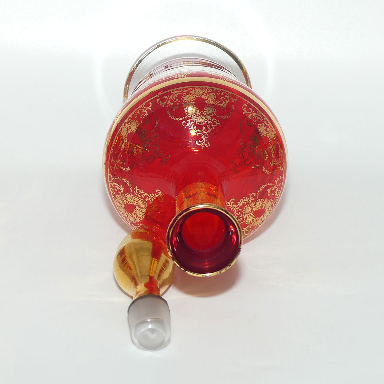 Vintage Retro | Mid Century Ruby Glass decanter and 8 glasses
