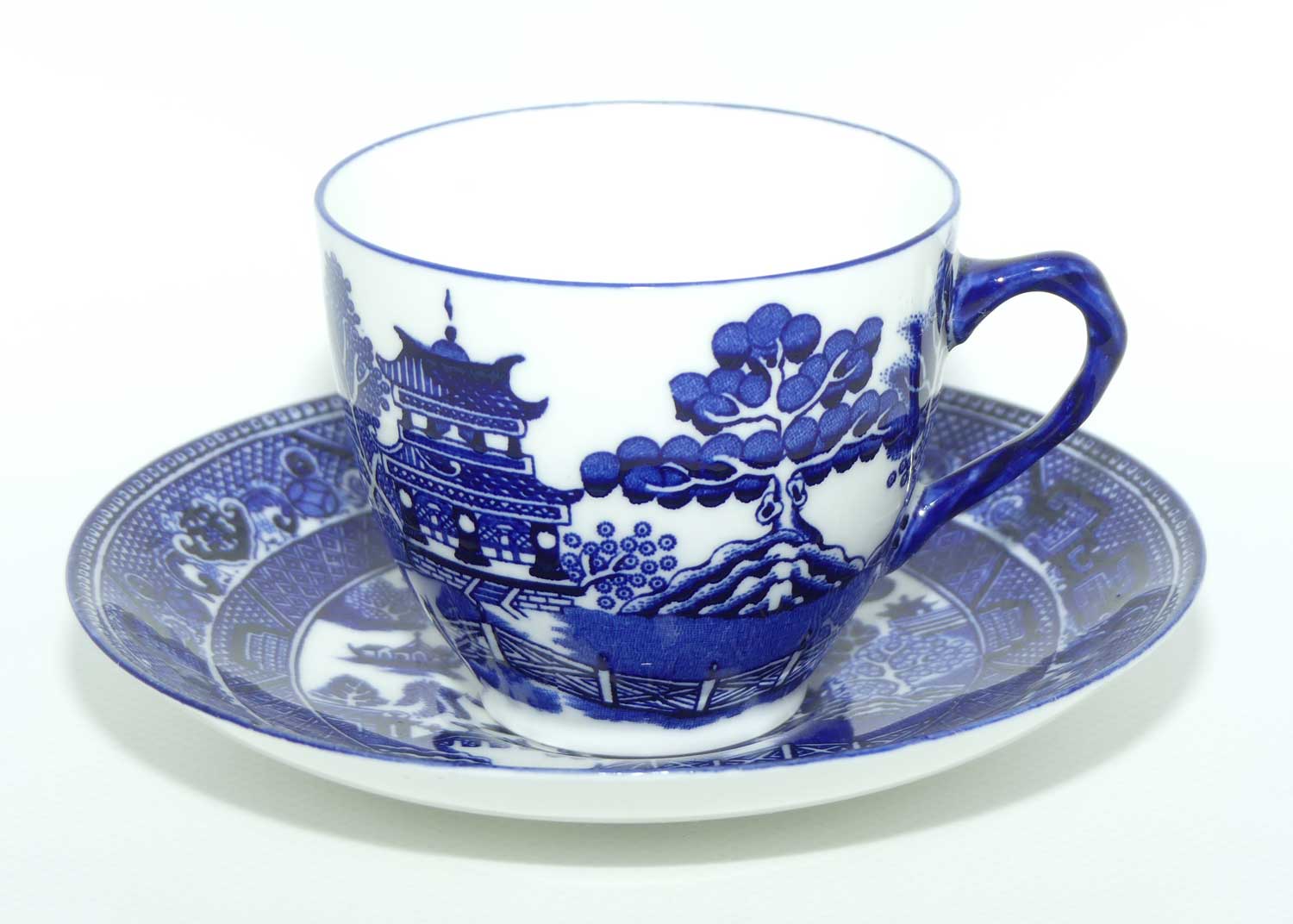 Royal Doulton Flow Blue Willow tea duo