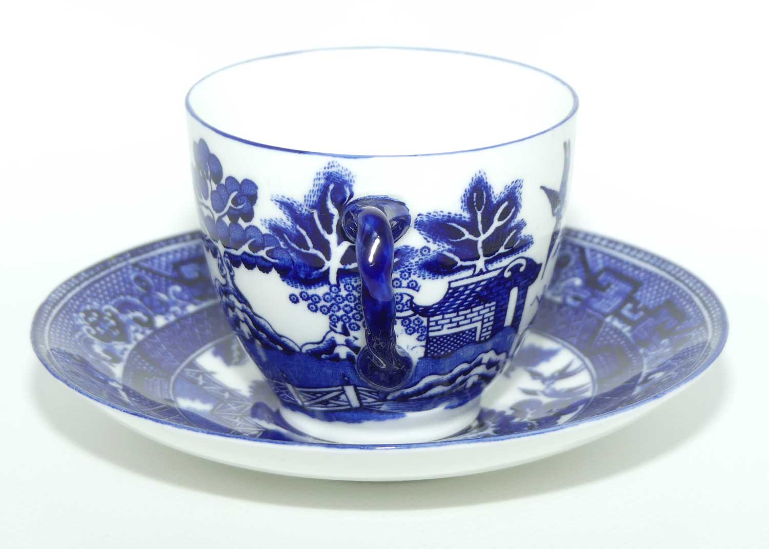 Royal Doulton Flow Blue Willow tea duo