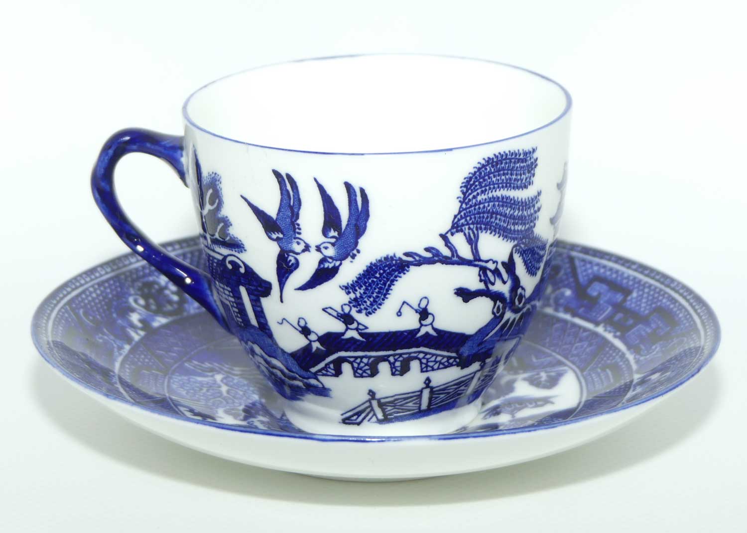 Royal Doulton Flow Blue Willow tea duo