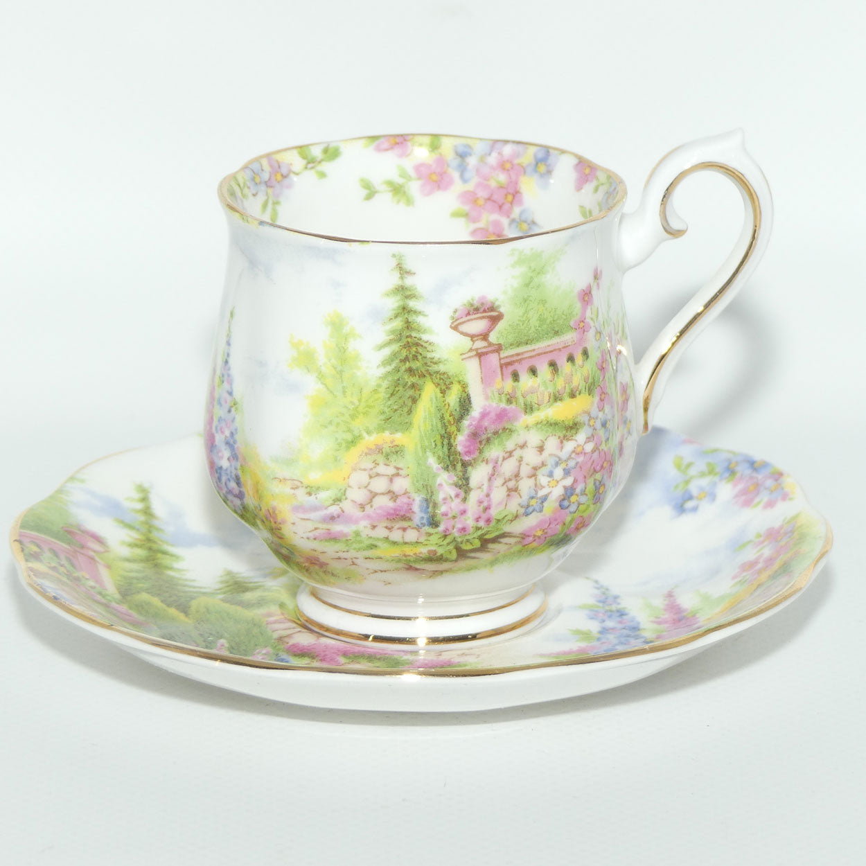 Royal Albert Bone China Kentish Rockery pattern duo | coffee size | older Hampton shape