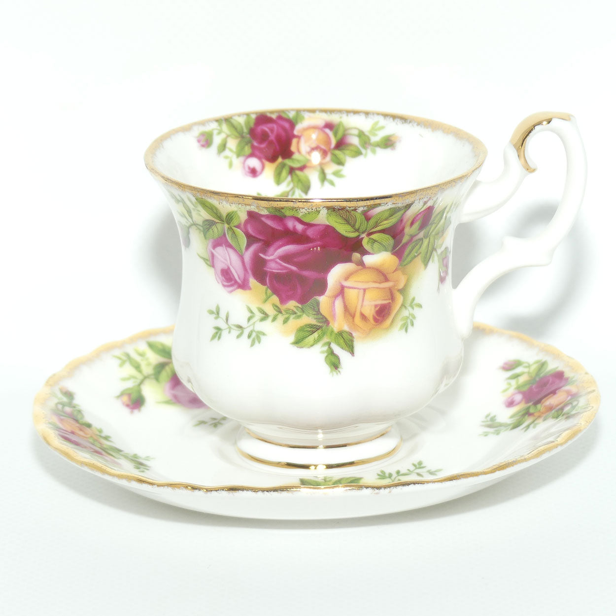 Royal Albert Bone China England Old Country Roses coffee duo | © 1962 Royal Albert Ltd backstamp