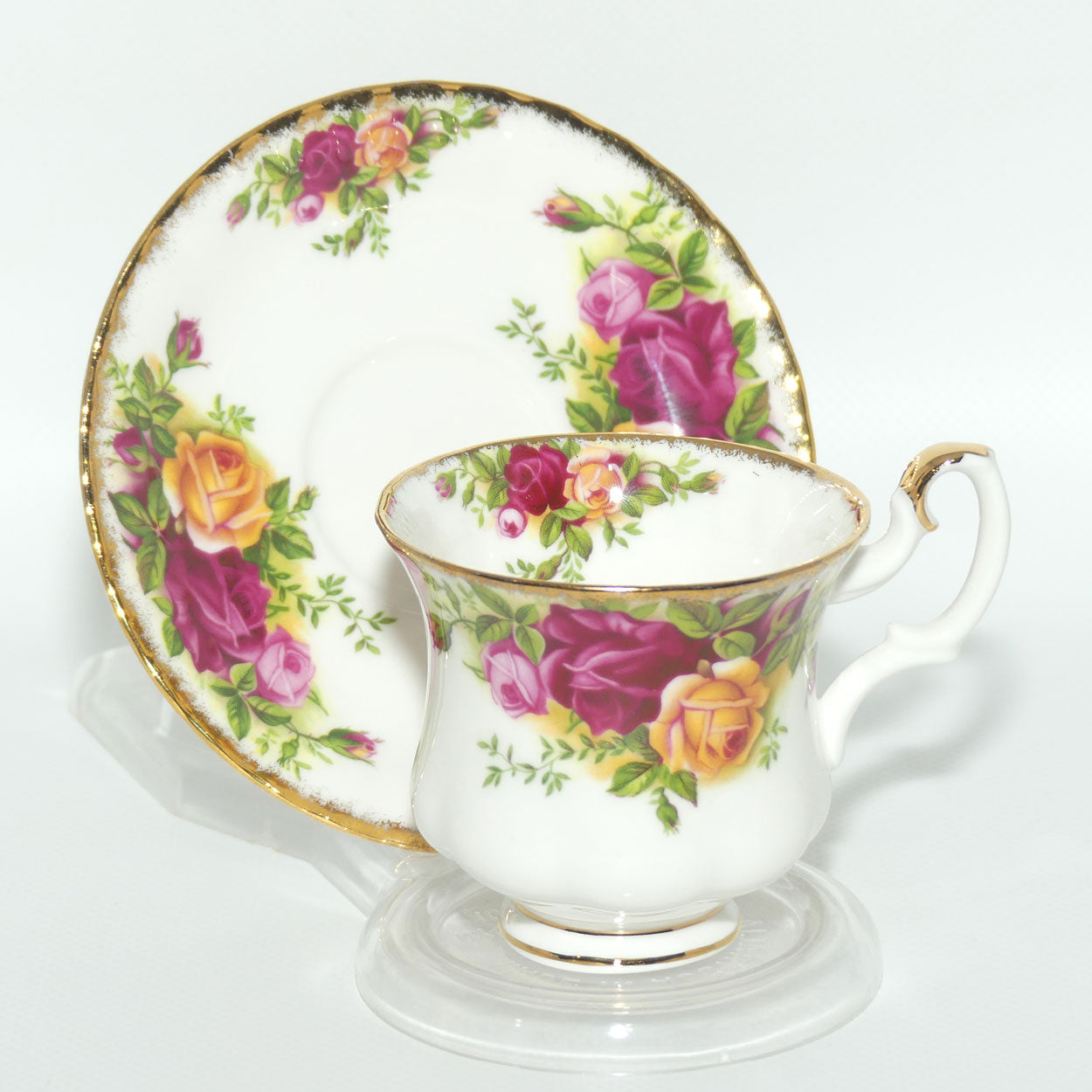 Royal Albert Bone China England Old Country Roses coffee duo | © 1962 Royal Albert Ltd backstamp