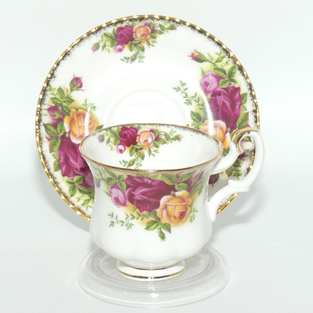 Royal Albert Bone China England Old Country Roses coffee duo | © 1962 Royal Albert Ltd backstamp