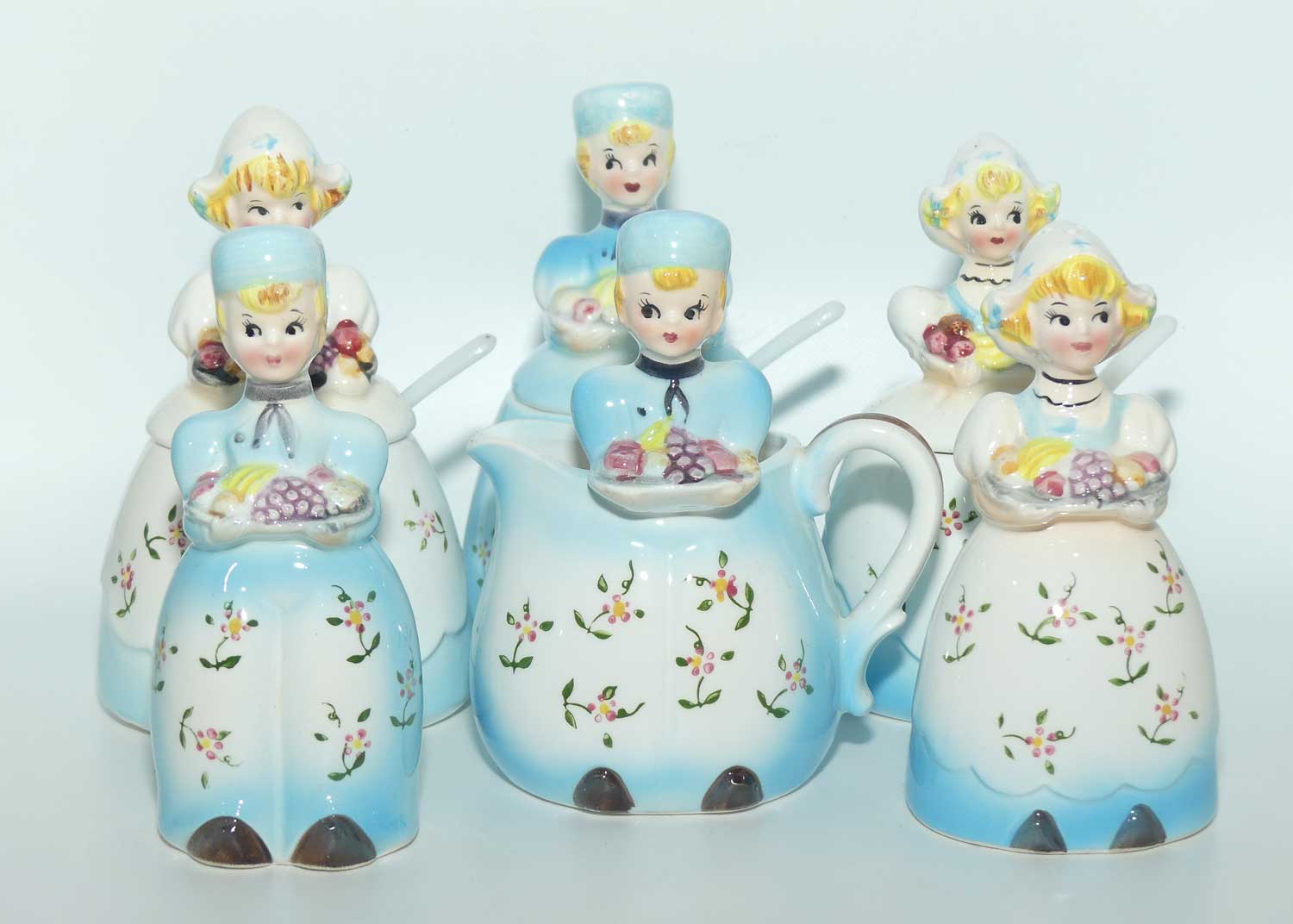 Vintage Retro Kitsch Dutch Boy and Dutch Girl 6 piece cruet set