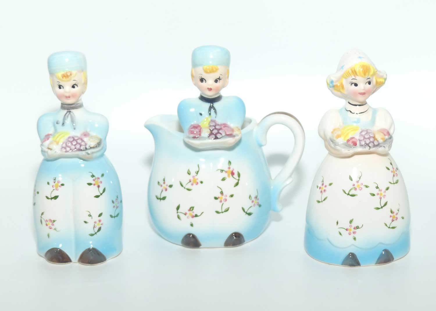 Vintage Retro Kitsch Dutch Boy and Dutch Girl 6 piece cruet set