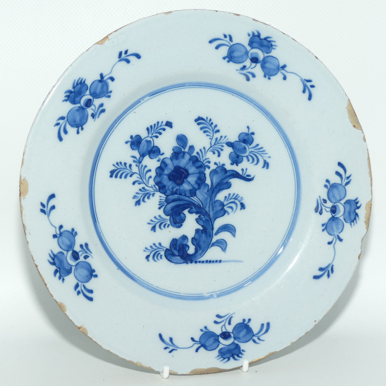 18th Century Antique Blue and White Tin-glazed earthenware plate | Blue and White Floral Decor
