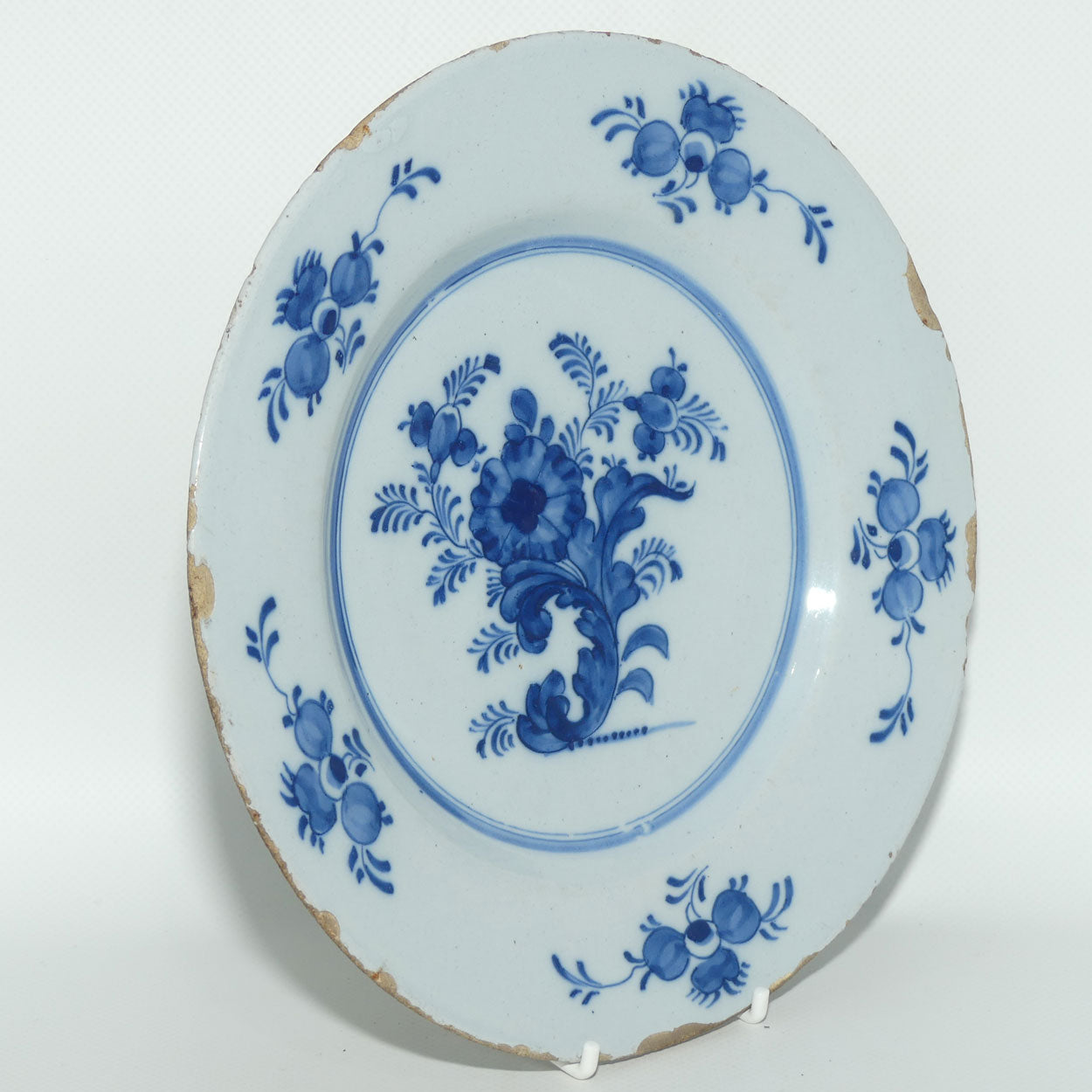 18th Century Antique Blue and White Tin-glazed earthenware plate | Blue and White Floral Decor