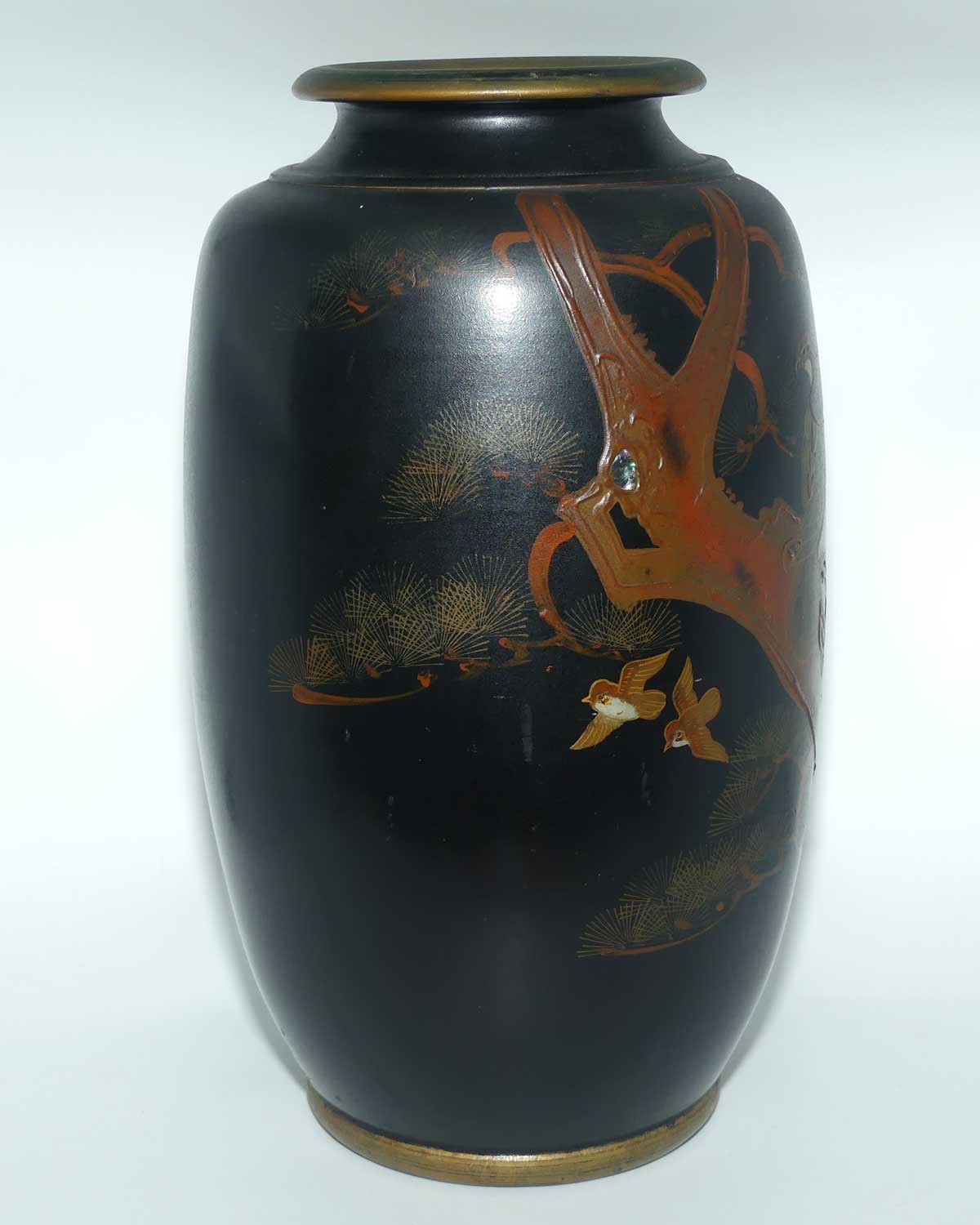 Japanese Hand Enamelled on Clay vase depicting Eagle | set with Abalone