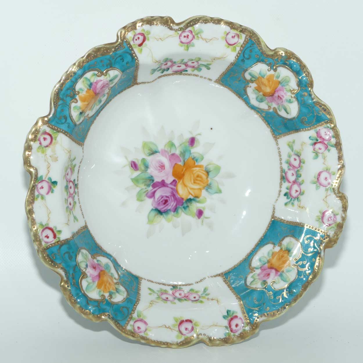 early Nippon | Noritake Hand Painted and Gilt Jewelled floral bowl