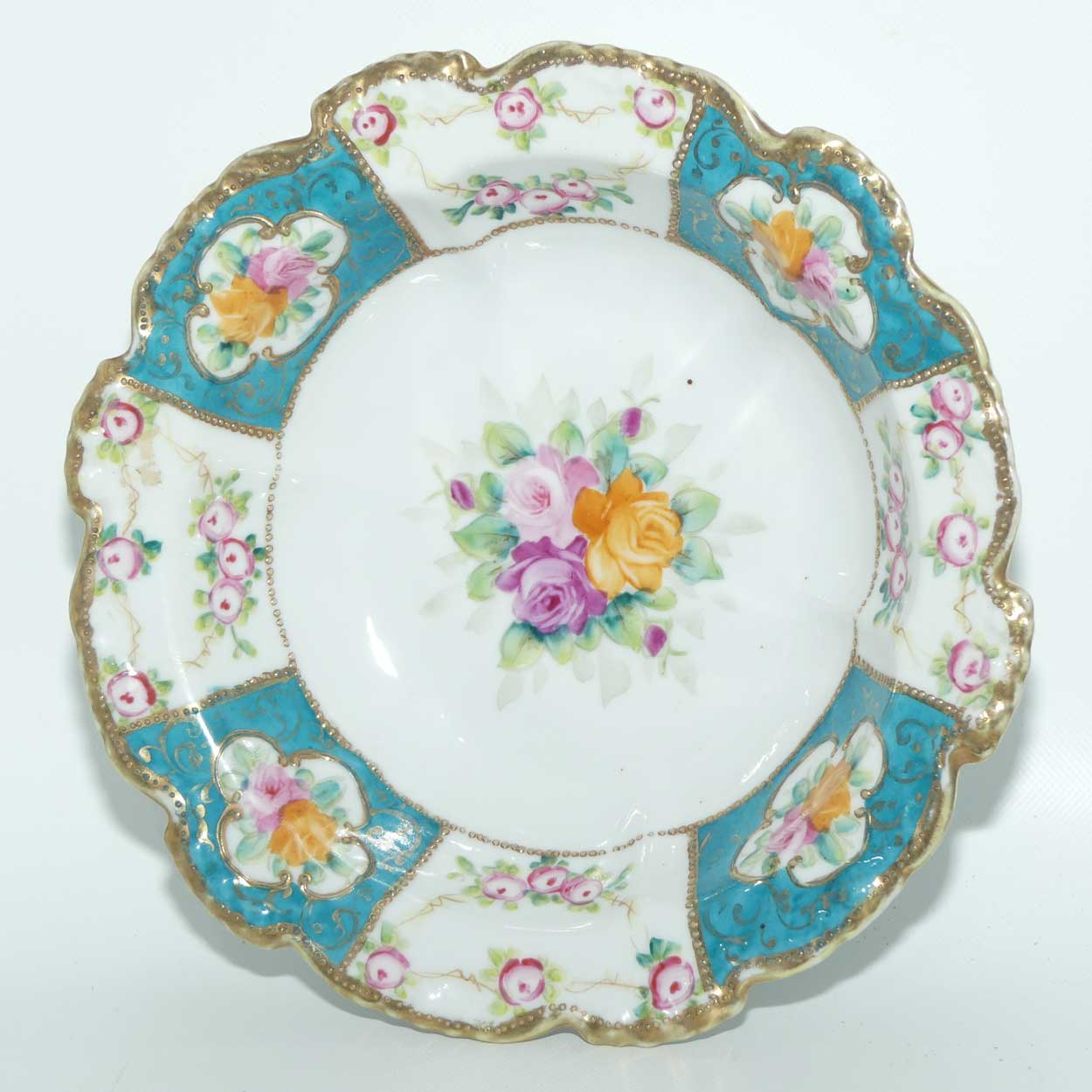 early Nippon | Noritake Hand Painted and Gilt Jewelled floral bowl