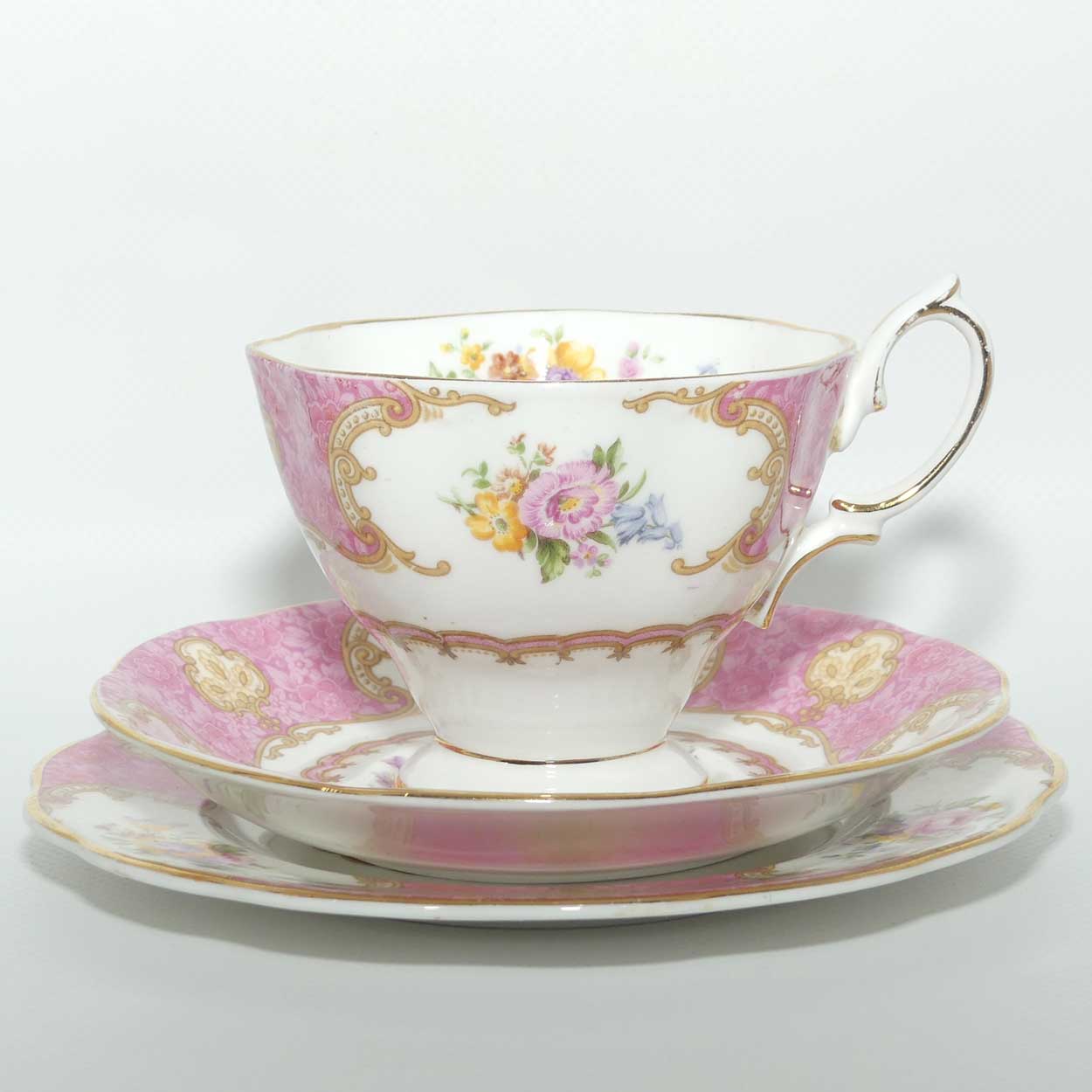 Royal Albert Bone China Lady Carlyle trio | Pink | Malvern | early Regd basestamp