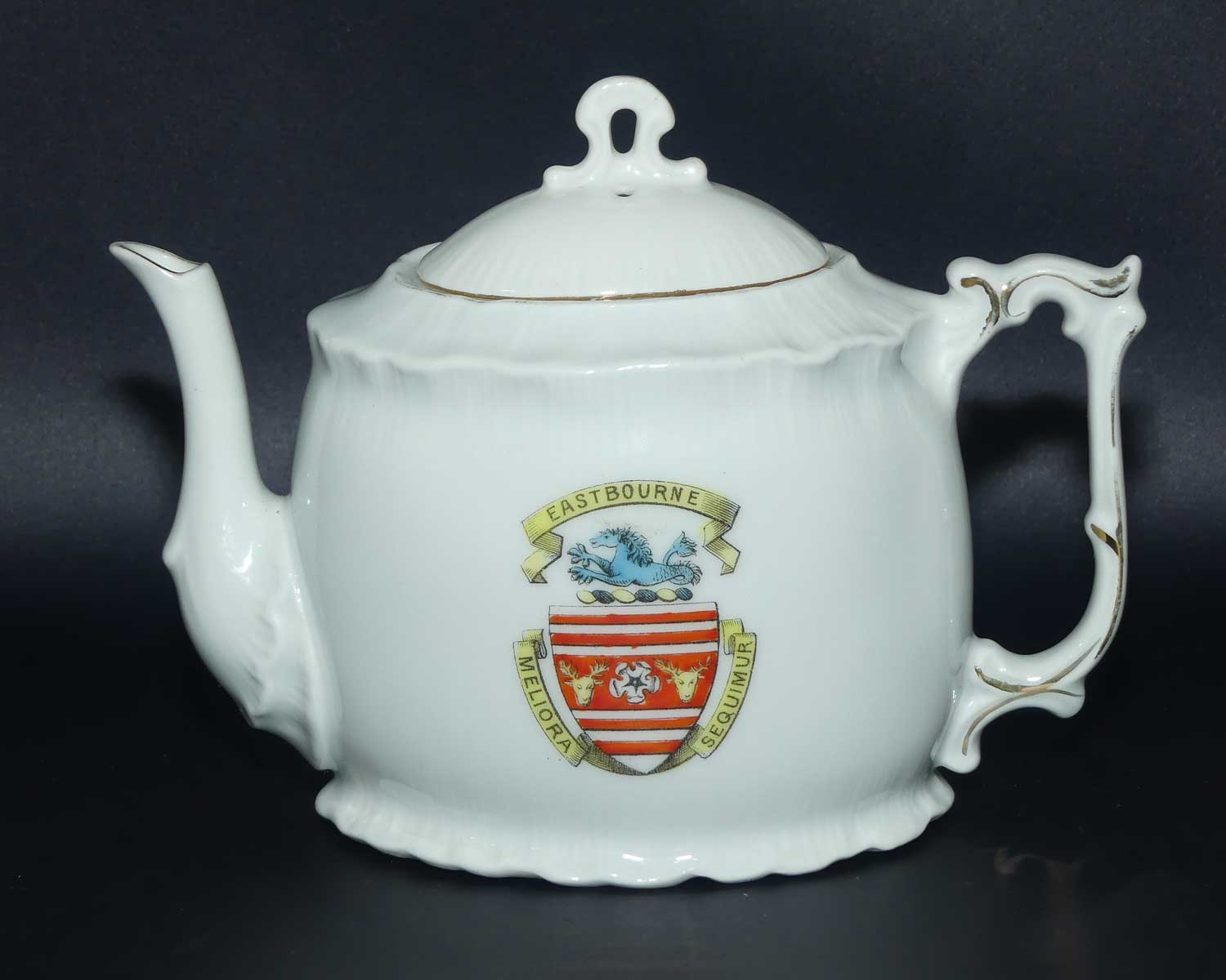 Souvenir tea pot | Depicts Crest of Eastbourne Meliora Sequimir c.1905