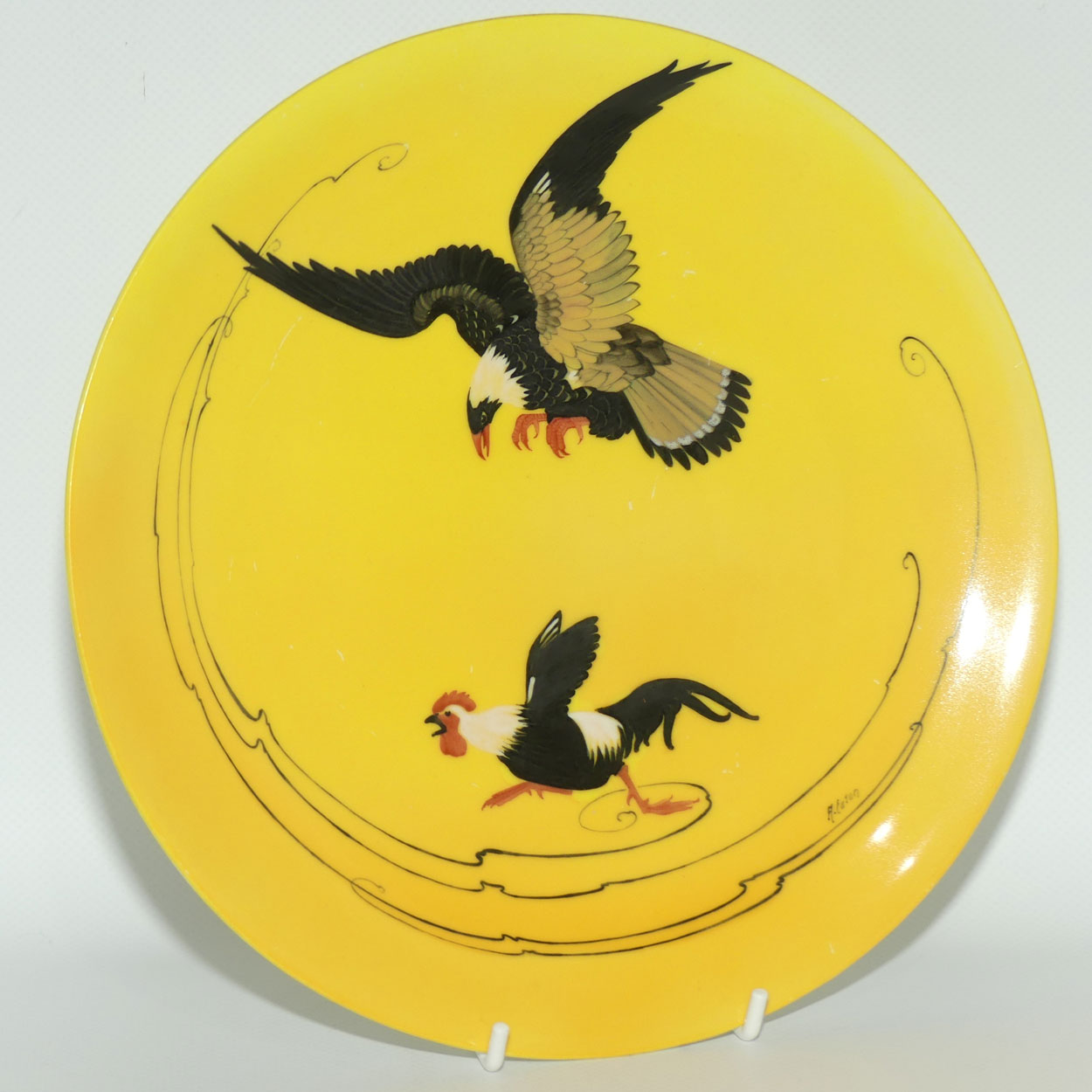 Royal Doulton hand painted Bird of Prey & Cockerel plate (Eaton)