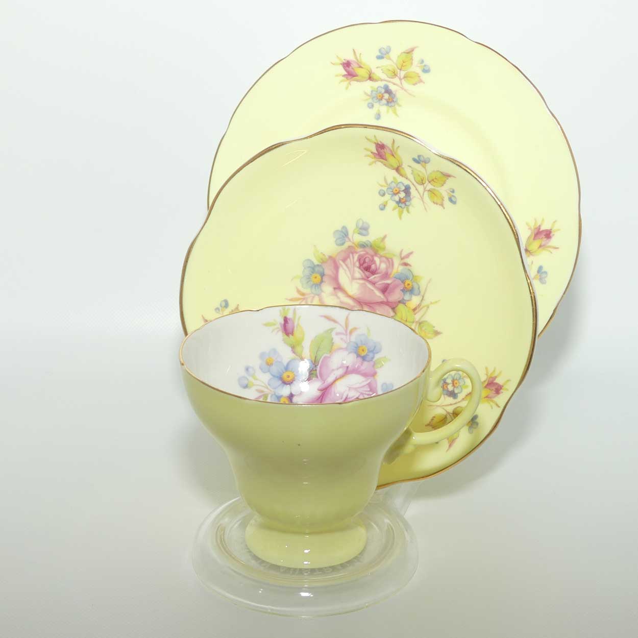 EB Foley Bone China Floral Spray trio | Buttercup Yellow wash | Footed cup