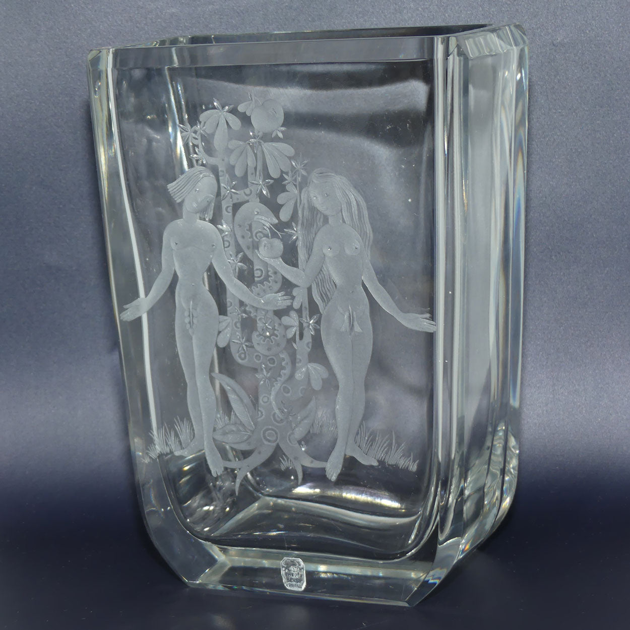 Kosta Sweden Engraved Adam and Eve | Garden of Eden vase by Elis Bergh